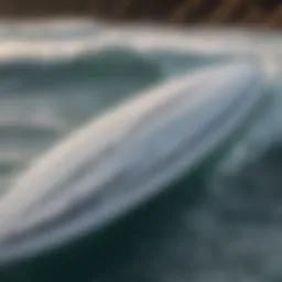 Close-up view of a hydrofoil surfboard showcasing its unique design and features.