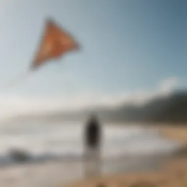 An individual testing a kite on the beach