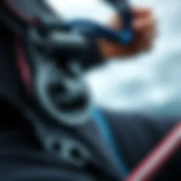 Close-up of adjustable harness line mechanism