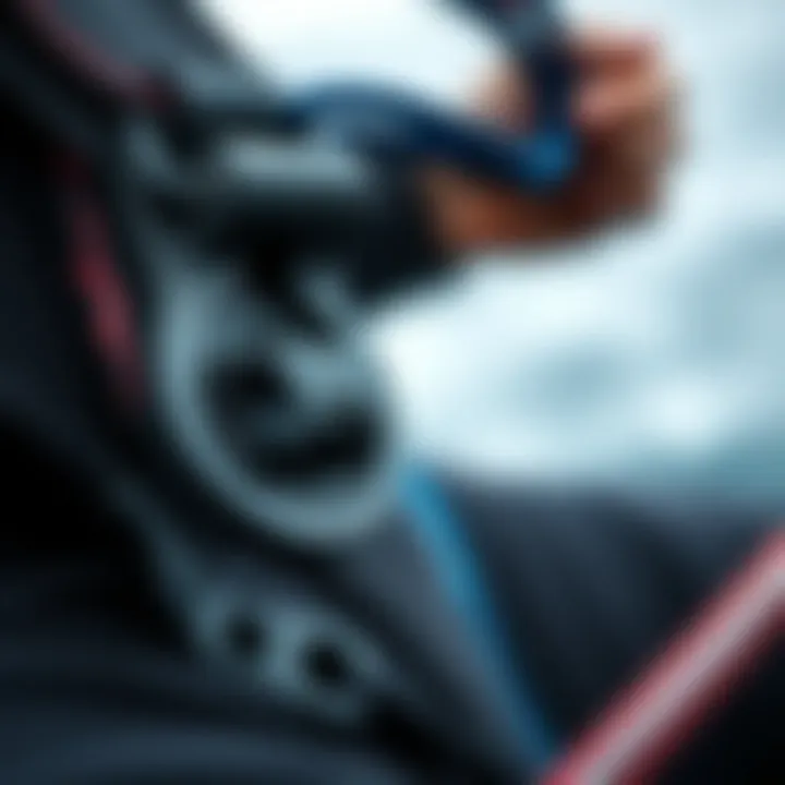 Detailed Mechanism of Harness Lines Close-up of adjustable harness line mechanism