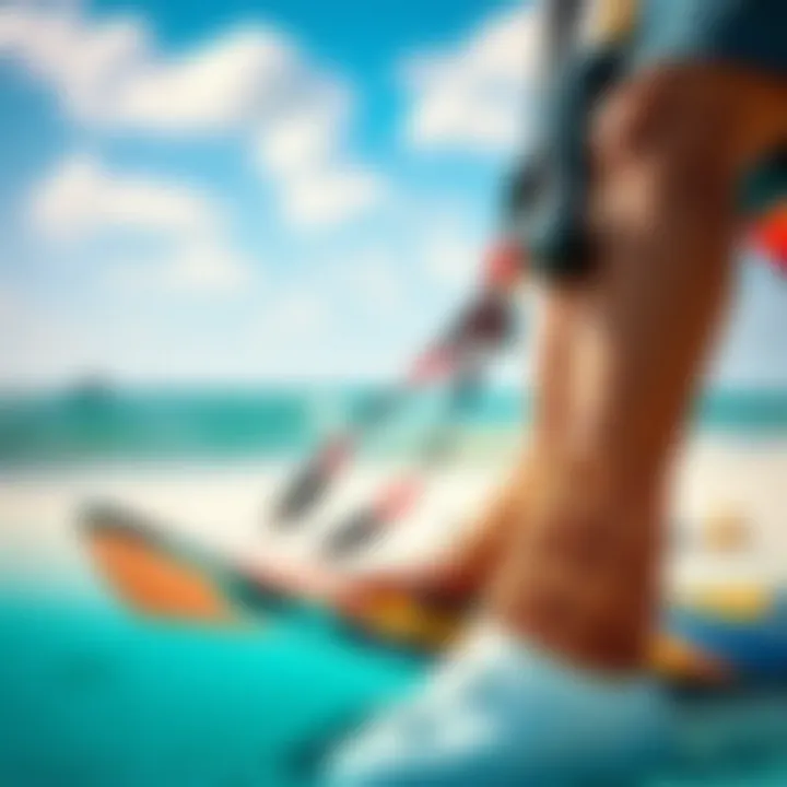 Advanced Kiteboarding Gear A close-up of cutting-edge kiteboarding gear showcased on a vibrant beach