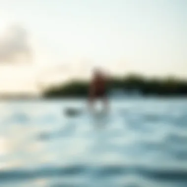 Paddleboarding in Serene Miami Lagoons Paddleboarder gliding through a calm lagoon in Miami