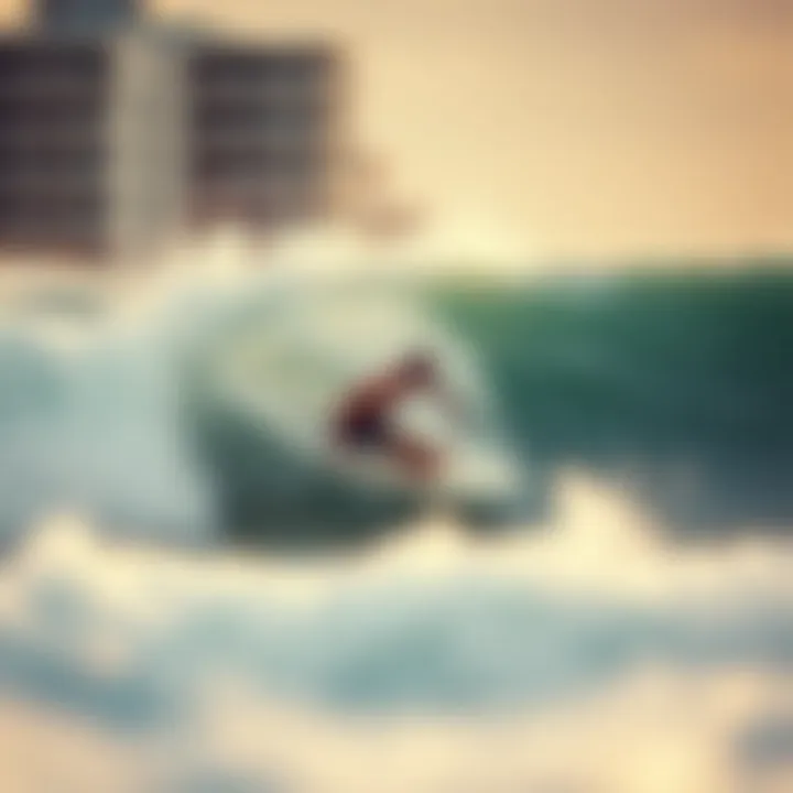 Surfer catching a wave at Miami beach