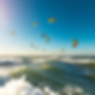 An aerial view of a kite foiling competition on a sunny day