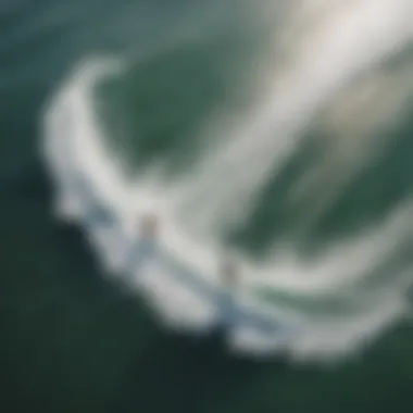 Aerial view of kiteboarders enjoying the water at a popular LA kiteboarding spot