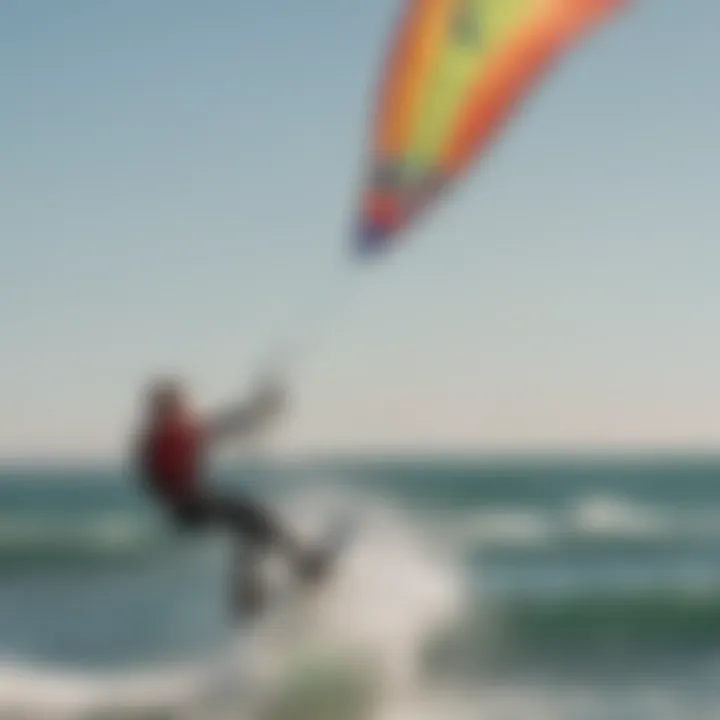 Close-up of a kiteboarder launching their kite in favorable wind conditions