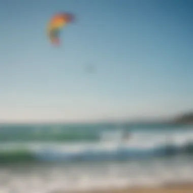 Kiteboarding in Los Angeles with vibrant kites against the beach backdrop