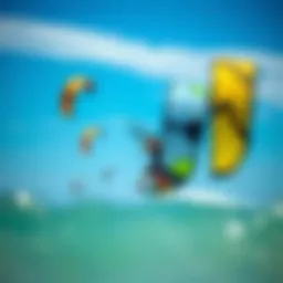 A vibrant kiteboarding scene at Jensen Beach showcasing colorful kites against a clear blue sky