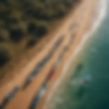 Aerial view of various Axis Kiteboard models in a beautiful landscape