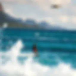 A breathtaking view of kiteboarders gliding over turquoise waters at Beachhouse Fiji.