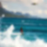 Kiteboarding Over Turquoise Waters A breathtaking view of kiteboarders gliding over turquoise waters at Beachhouse Fiji.