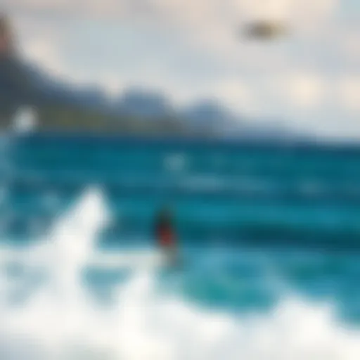 Kiteboarding Over Turquoise Waters A breathtaking view of kiteboarders gliding over turquoise waters at Beachhouse Fiji.