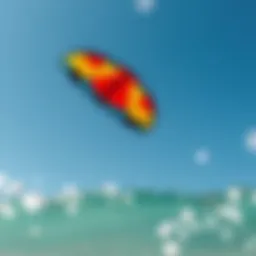 A vibrant kite soaring high against a clear blue sky