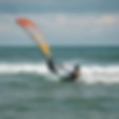 Beginner kiteboarder practicing with a trainer kite