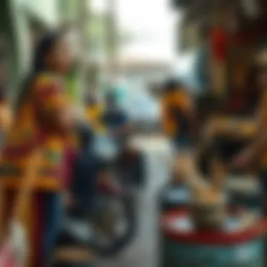 A vibrant local market scene, displaying a variety of Filipino crafts and culinary delights unique to Boracay.