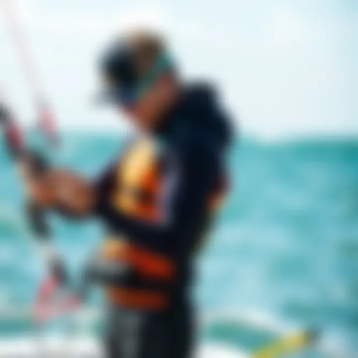 Kiteboarder checking the marine forecast on a mobile device