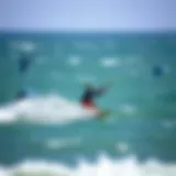 Kiteboarder navigating strong winds