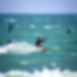 Kiteboarder navigating strong winds