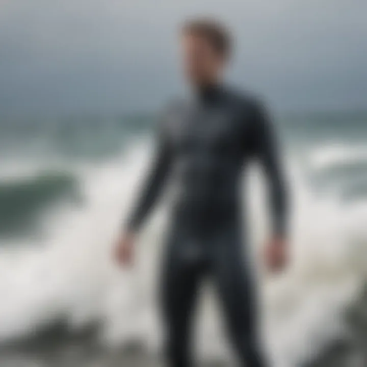 A detailed view of wetsuit material showcasing thickness and texture for insulation