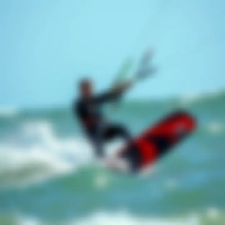 A kiteboarder in action, wearing an appropriate wetsuit