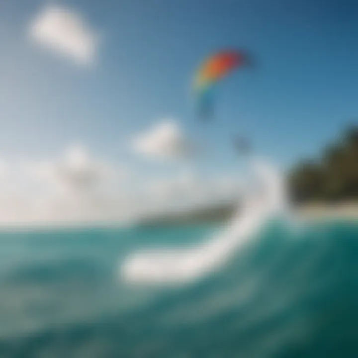 A colorful kite soaring high above the azure waters of Coconut Bay Beach.