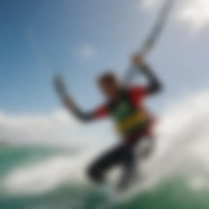 Kiteboarder gliding through vibrant winds