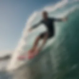 A dynamic shot of an Airush board carving through the waves.