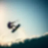 A dynamic kiteboarding maneuver captured in mid-air