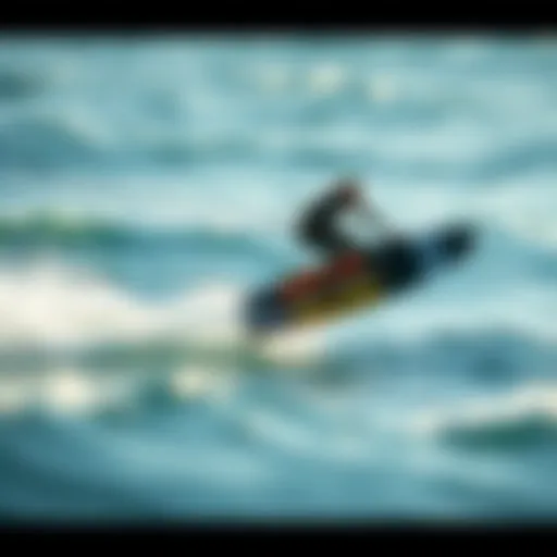 A rider effortlessly gliding above the water on a foil board