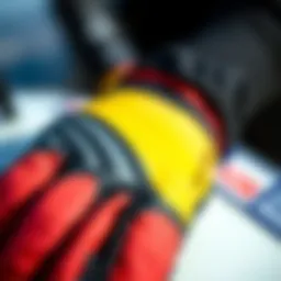 Close-up of windsurfing gloves showcasing intricate design and texture