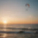 Kiteboarding at Lake Erie during sunset