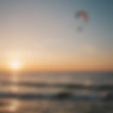 Kiteboarding at Lake Erie during sunset