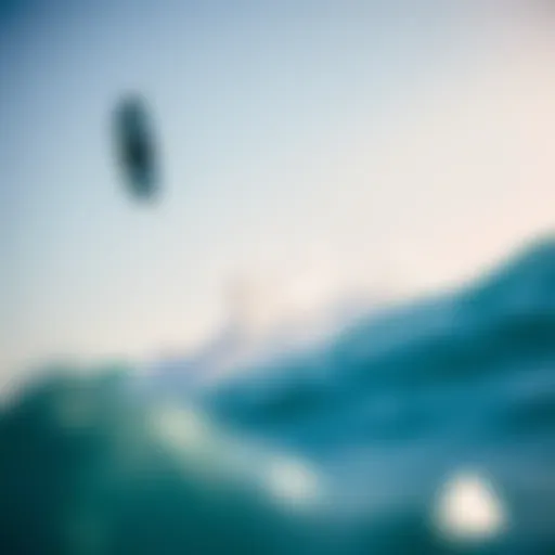 Dynamic view of a kitesurf foil board gliding over water