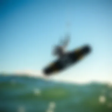 Rider Showcasing Skills on Foil Board A rider performing tricks on a kitesurf foil board