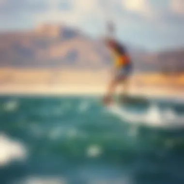 Kiteboarder soaring above water with foil board