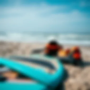 Kite Surfing Gear on the Beach Kite surfing equipment laid out on the beach