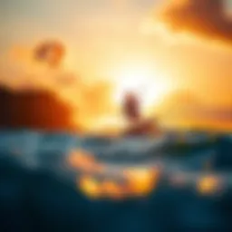 A breathtaking kite surfing scene at sunset