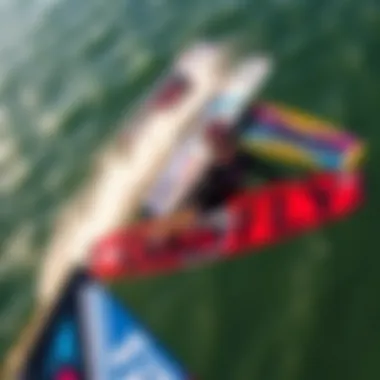 Aerial view of a vibrant kiteboarding scene with CrazyFly boards