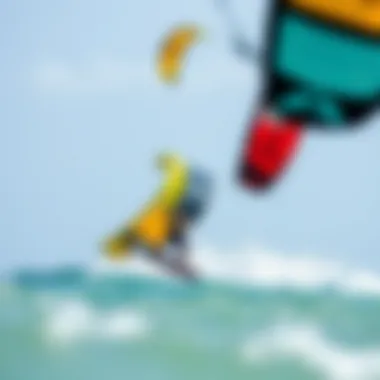 Dynamic Kiteboarding Experience Dynamic kiteboarding session with vibrant kites in the air