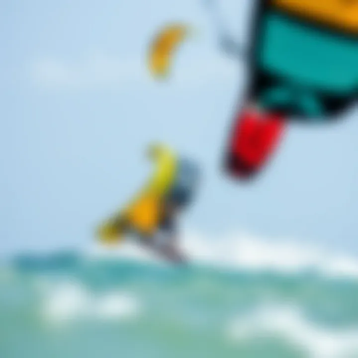Dynamic Kiteboarding Experience Dynamic kiteboarding session with vibrant kites in the air