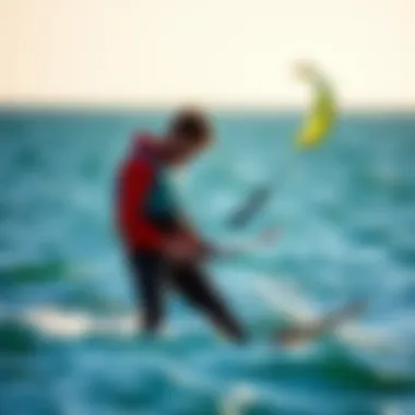 Enthusiast testing kiteboarding equipment in an outdoor setting