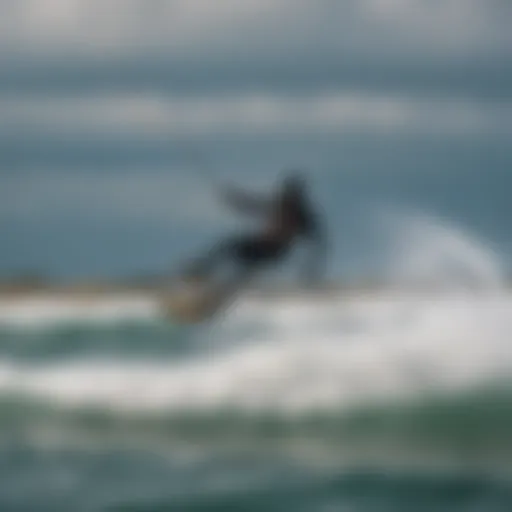 Dynamic kiteboarding action on the water