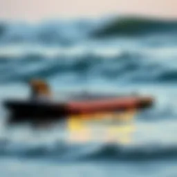 Sleek design of an electric lay down surfboard