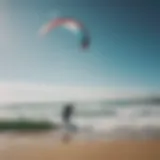 A beginner kitesurfer launching a kite on the beach