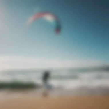 A beginner kitesurfer launching a kite on the beach