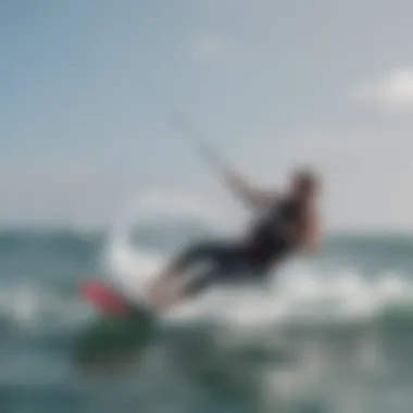 A beginner kitesurfer practicing techniques in the water