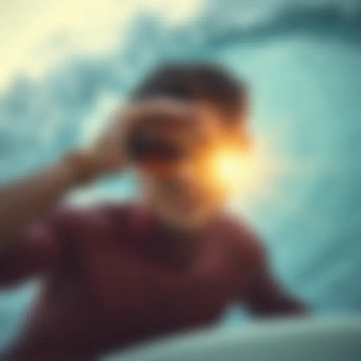 Shielding Eyes from Sun Glare Surfer shielding eyes from bright sun glare