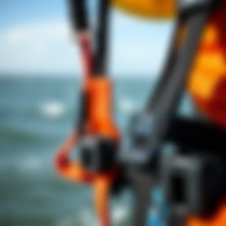 The Importance of a Reliable Safety Harness A close-up of a safety harness used in kitesurfing