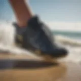 Close-up view of kite surfing shoes showing the grip pattern