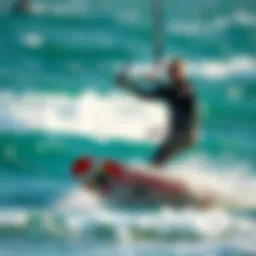 Kitesurfing action shot on vibrant waves